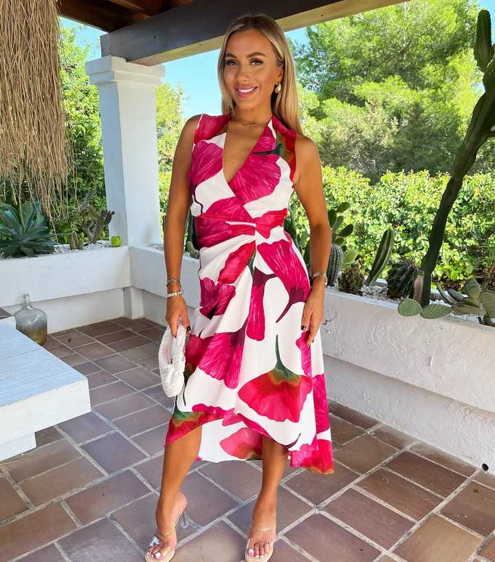 strapless open back dress Never Fully Dressed Pink and Red Wrap Mini Dress – Sunshine Thrift main image 1