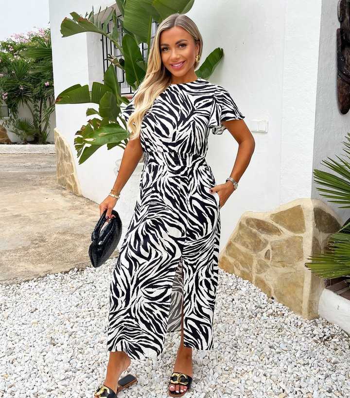 AX Paris Black Zebra Print Flutter Sleeve Midi Dress