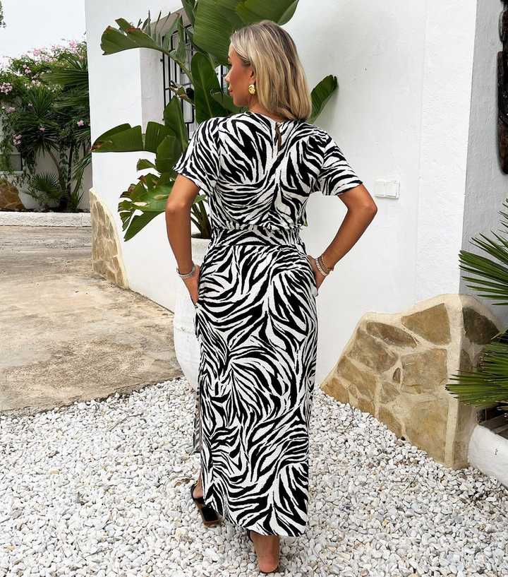 AX Paris Black Zebra Print Flutter Sleeve Midi Dress New Look