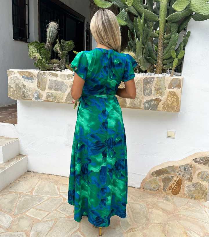 AX Paris Green Abstract Print Midi Wrap Dress