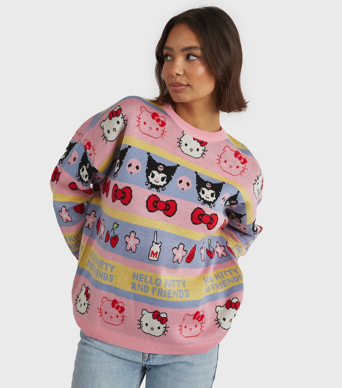 Women's Multicoloured Hello Kitty Striped Knit Jumper Skinnydip New Look