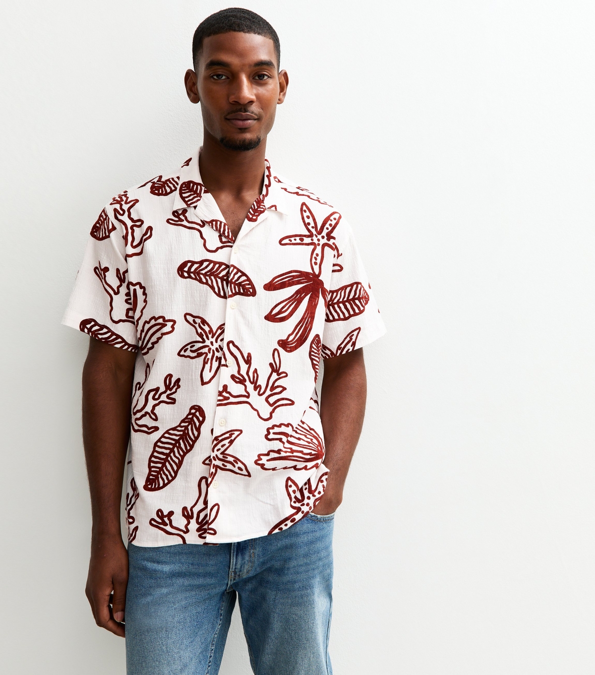 Men's White Crinkled Texture Printed Shirt Jack & Jones New Look