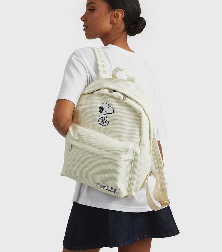 Cream Corduroy Snoopy Embroidered Backpack