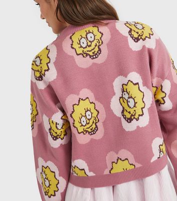 Skinnydip Light Pink Lisa Simpson Knitted Cardigan New Look