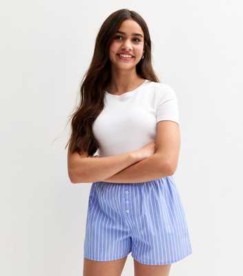 Girls Blue Striped Pyjama Shorts 