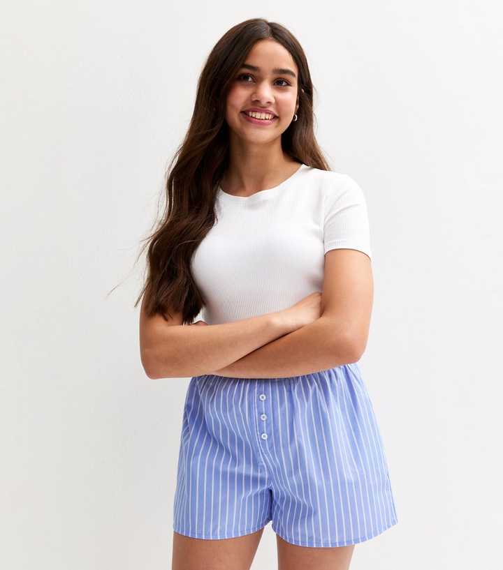 Girls Blue Striped Pyjama Shorts 