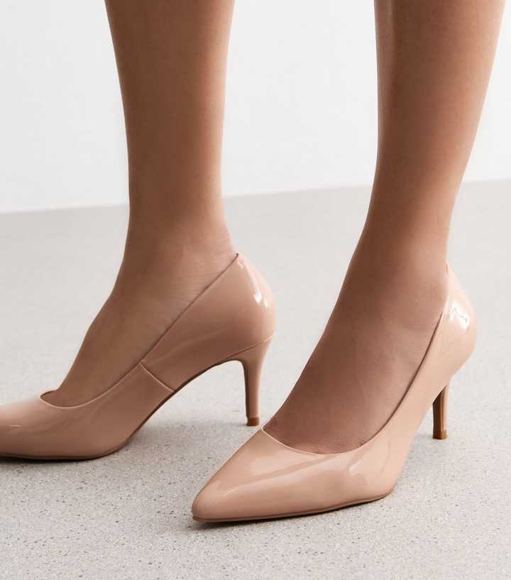 Wide Fit Pink Faux Patent Court Shoes