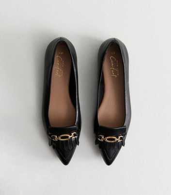 Black Faux Leather Chain Detail Ballet Flats