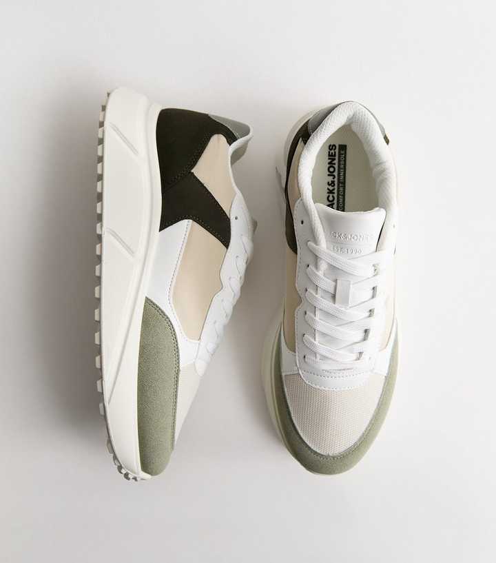 Jack & Jones Light Khaki Faux Leather Contrast Trim Trainers