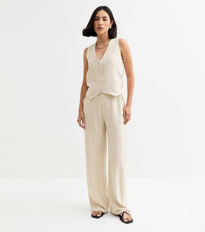 Blue Vanilla Stone Pinstripe Wide Leg Trousers