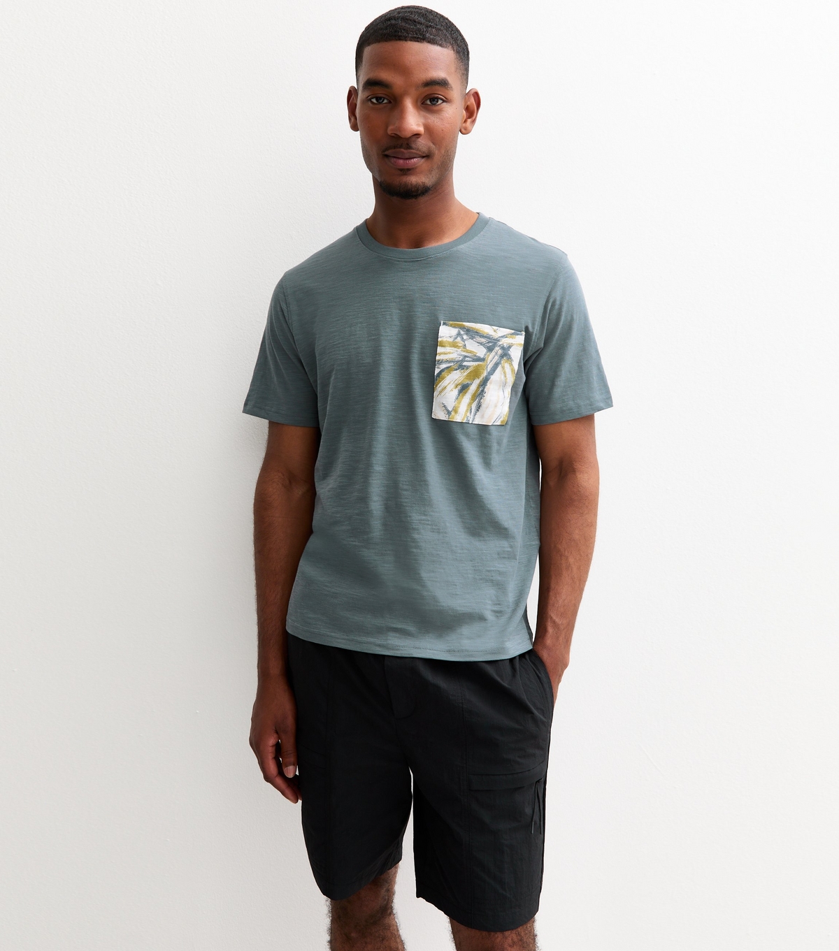 Men's Grey Printed Pocket T-Shirt Jack & Jones New Look