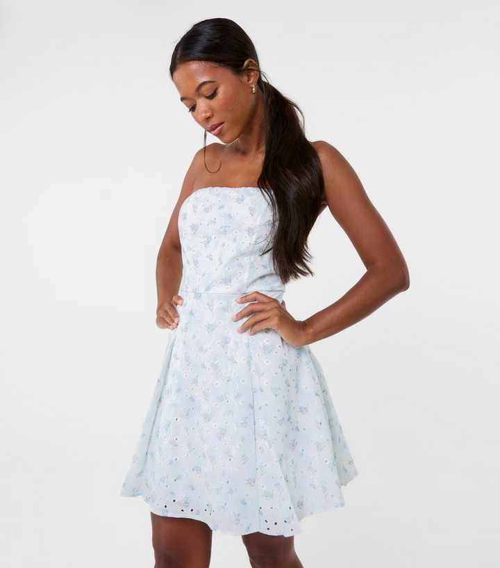 Pink Vanilla Blue Floral Strapless Mini Dress