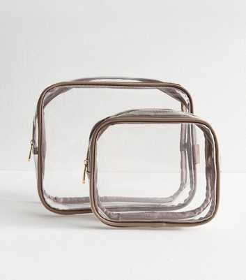 Danielle Creations Pack of 2 Brown Transparent Travel Cosmetic Bags