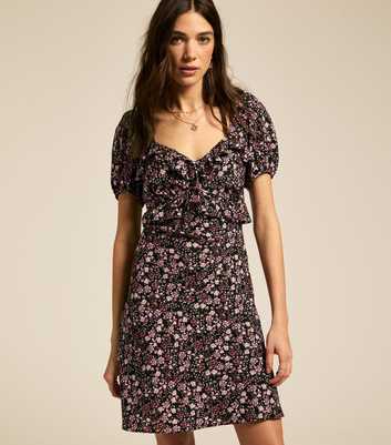 Pink Floral Print Milkmaid Mini Dress