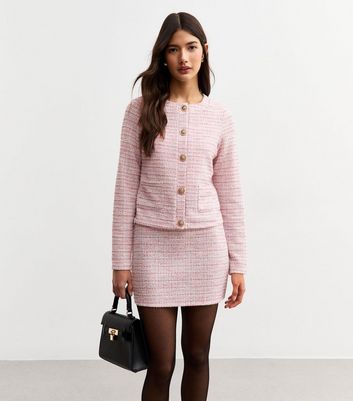 Pink Metallic Boucle Crew Neck Cardigan New Look