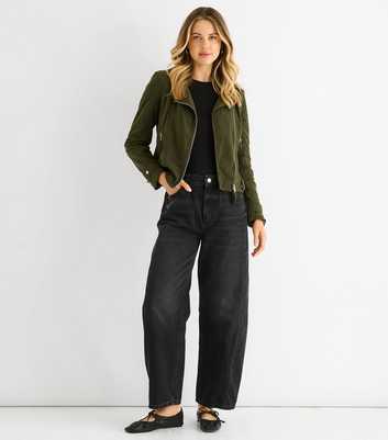 Gini London Khaki Corduroy Biker Jacket