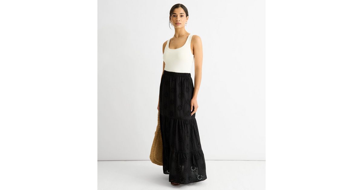 Jupe Longue Noire Brodée Taille L Pour Femme - Neuf Sans étiquettes, Style Maxi