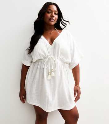White Comfort Embroidered Back Beach Kaftan