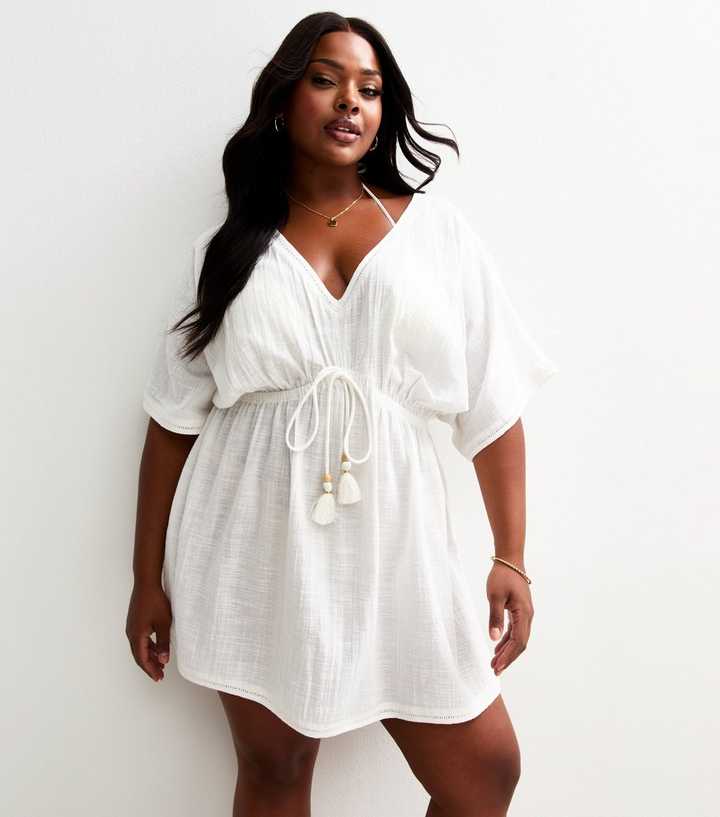 White Comfort Embroidered Back Beach Kaftan