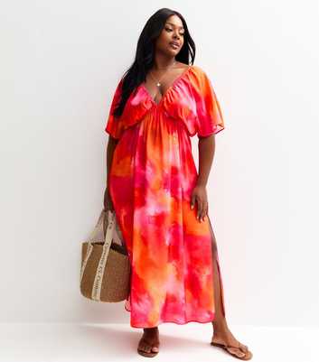 Curves Pink Ombre Print V-Neck Beach Maxi Dress