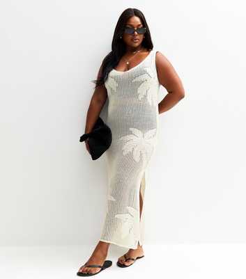 Curves Cream Palm Design Beach Maxi Dress
