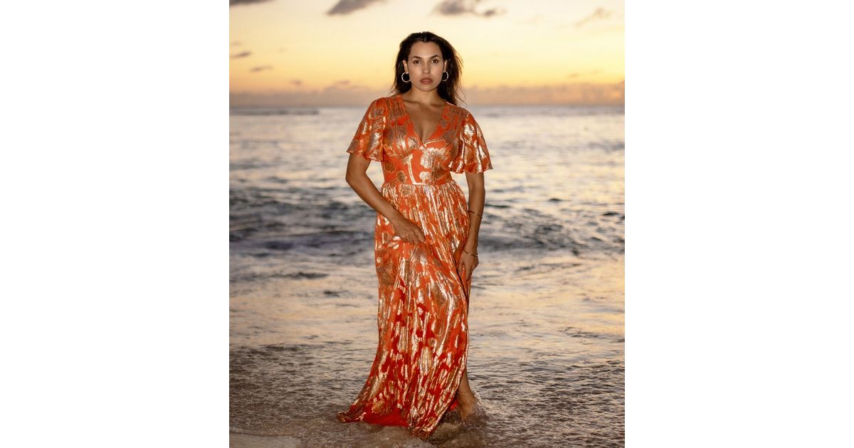 Gini London Orange Metallic Floral Maxi Dress New Look