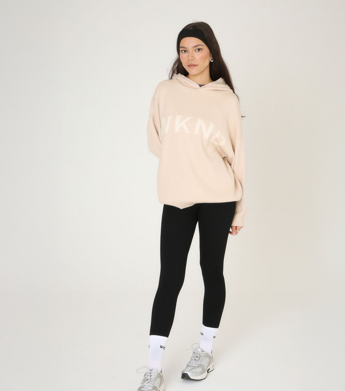 Women's Cream Knitted Logo Hoodie WKNDGIRL New Look