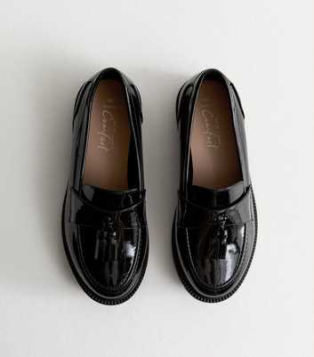 Wide Fit Black Patent Chunky Tassel Loafers