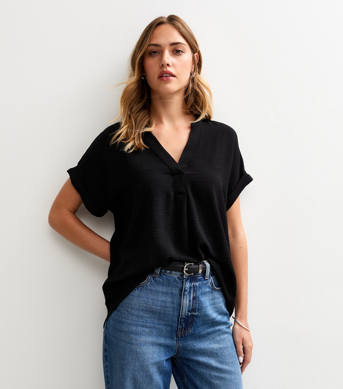 Women's Black V-Neck Top New Look