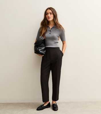 Petite Black Pressed Crease Tapered Trousers