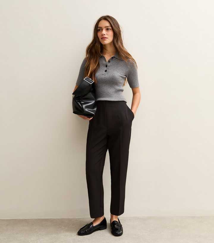 Petite Black Pressed Crease Tapered Trousers
