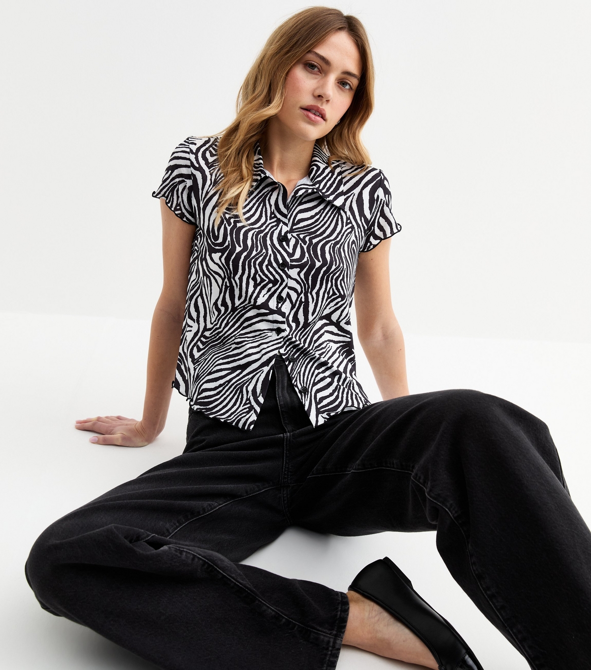 Women's Black Zebra Print Mesh Shirt New Look