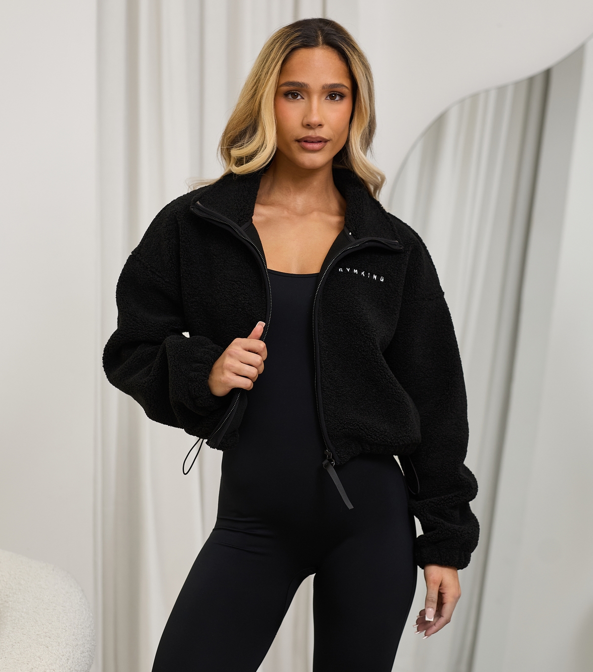 Women's Black Borg Full Zip Jacket Gym King New Look