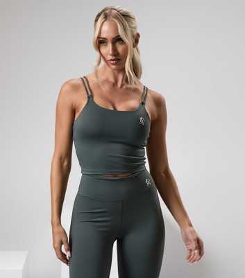 Gym King 365 Khaki Green Long Link Tank Sports Bra