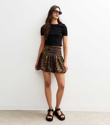 Brown Leopard Print Puffball Mini Skirt