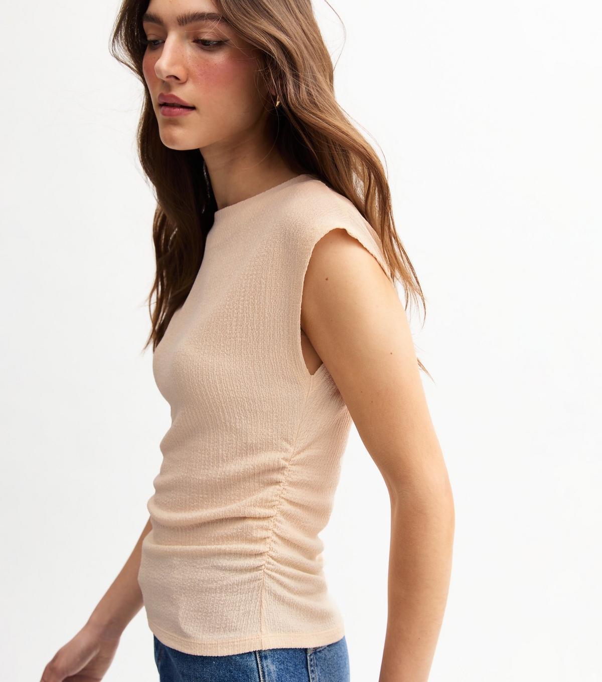Women's Stone Textured Ruched Side Top New Look