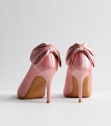 Wide Fit Pink Bow Applique Satin Court Shoes