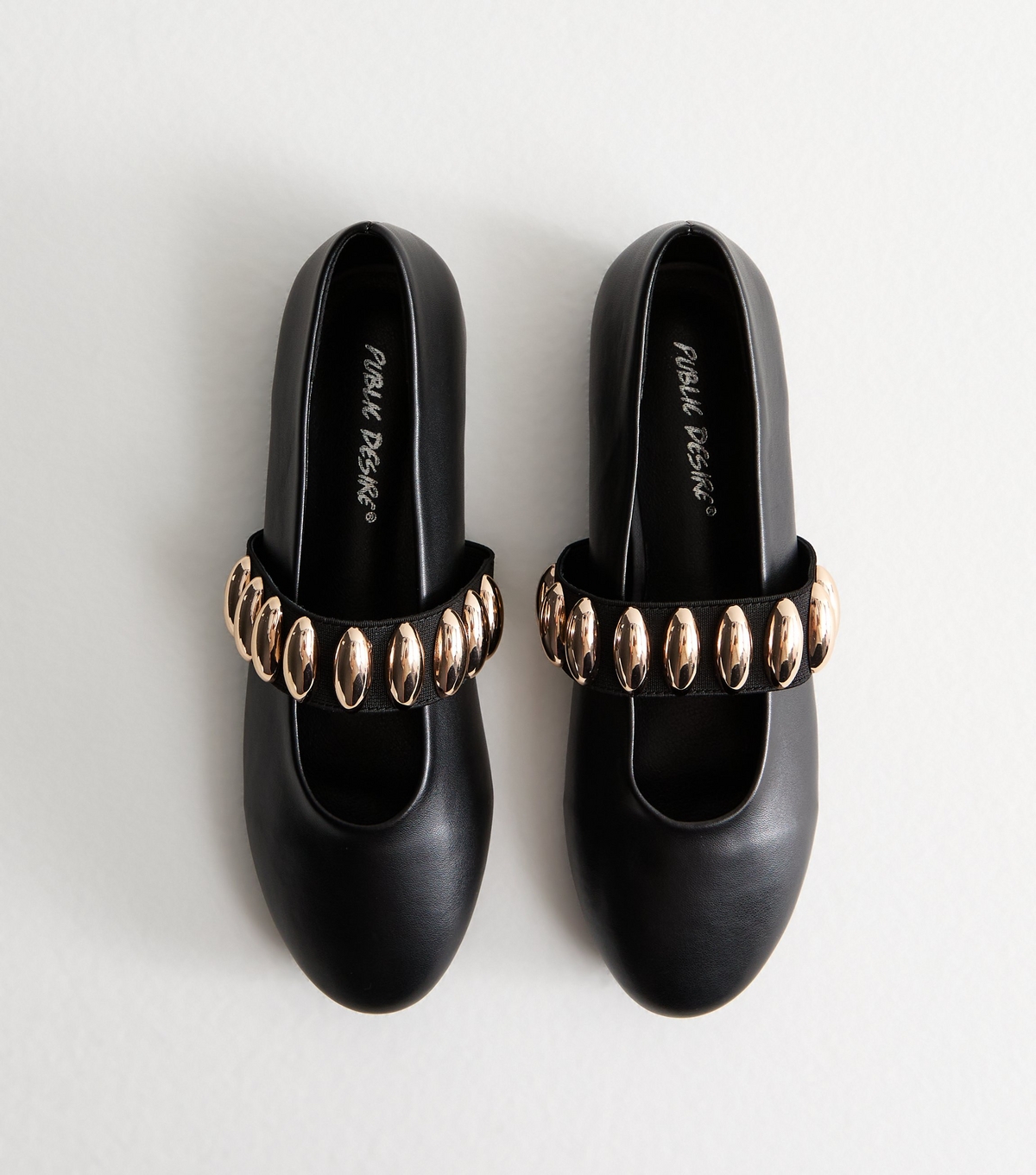 Women's Black Harmonica Faux Leather Studded Strap Flats Public Desire New Look