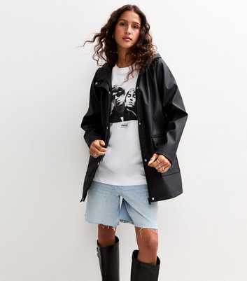 Black Water Resistant Drawstring Hood Rain Anorak