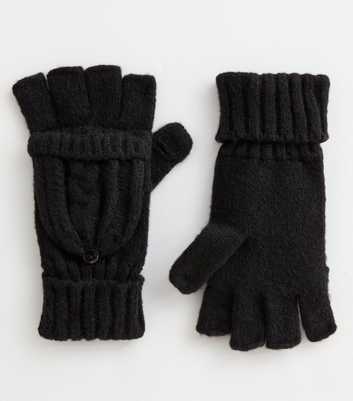 Black Cable Knit Flip Top Gloves