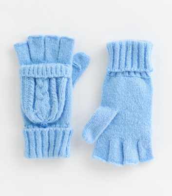 Blue Cable Knit Flip Top Gloves