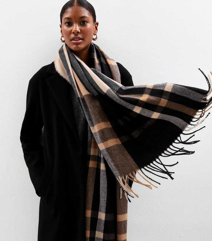Black Midweight Checked Scarf