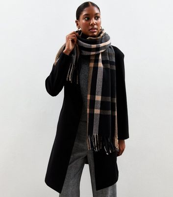 Black Midweight Checked Scarf | New Look