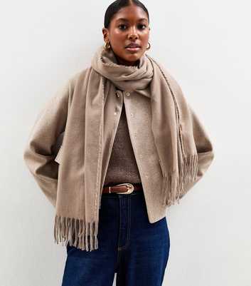 Stone Long Fringed Midweight Knit Scarf