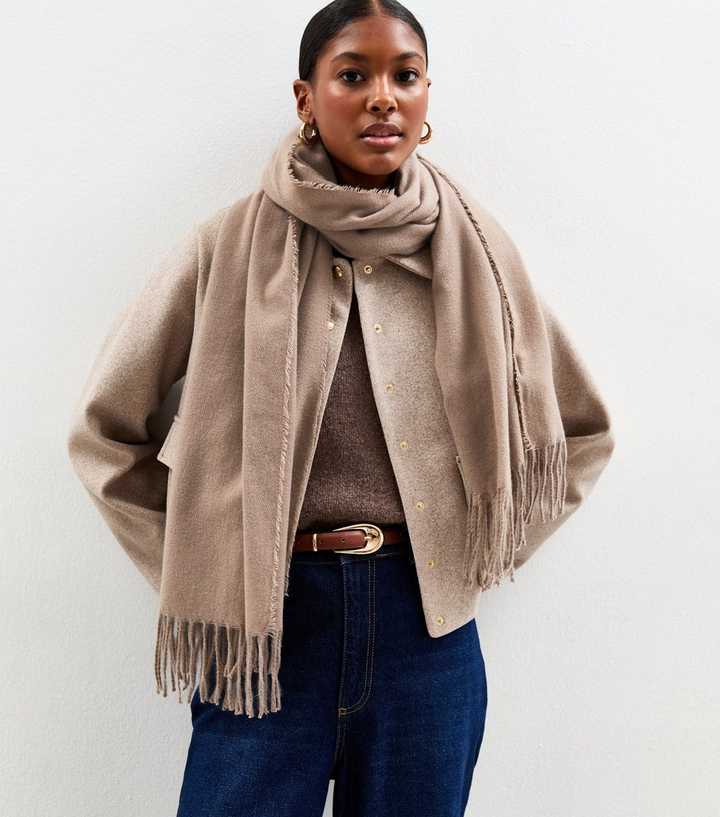 Stone Long Fringed Midweight Knit Scarf