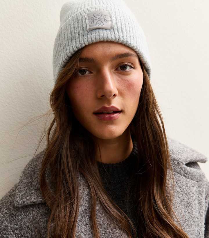 Grey Ribbed Logo Tab Beanie