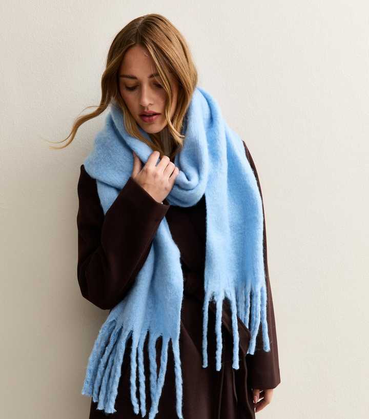 Blue Brushed Fringed Edge Heavyweight Scarf