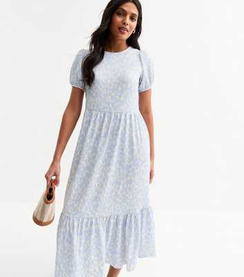 Blue Crinkle Texture Patterned Midi Dress