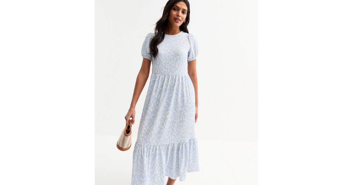 Cotton Dress Warehouse Clothing Dresses Blue Crinkle Texture Patterned Midi  Dress New Look