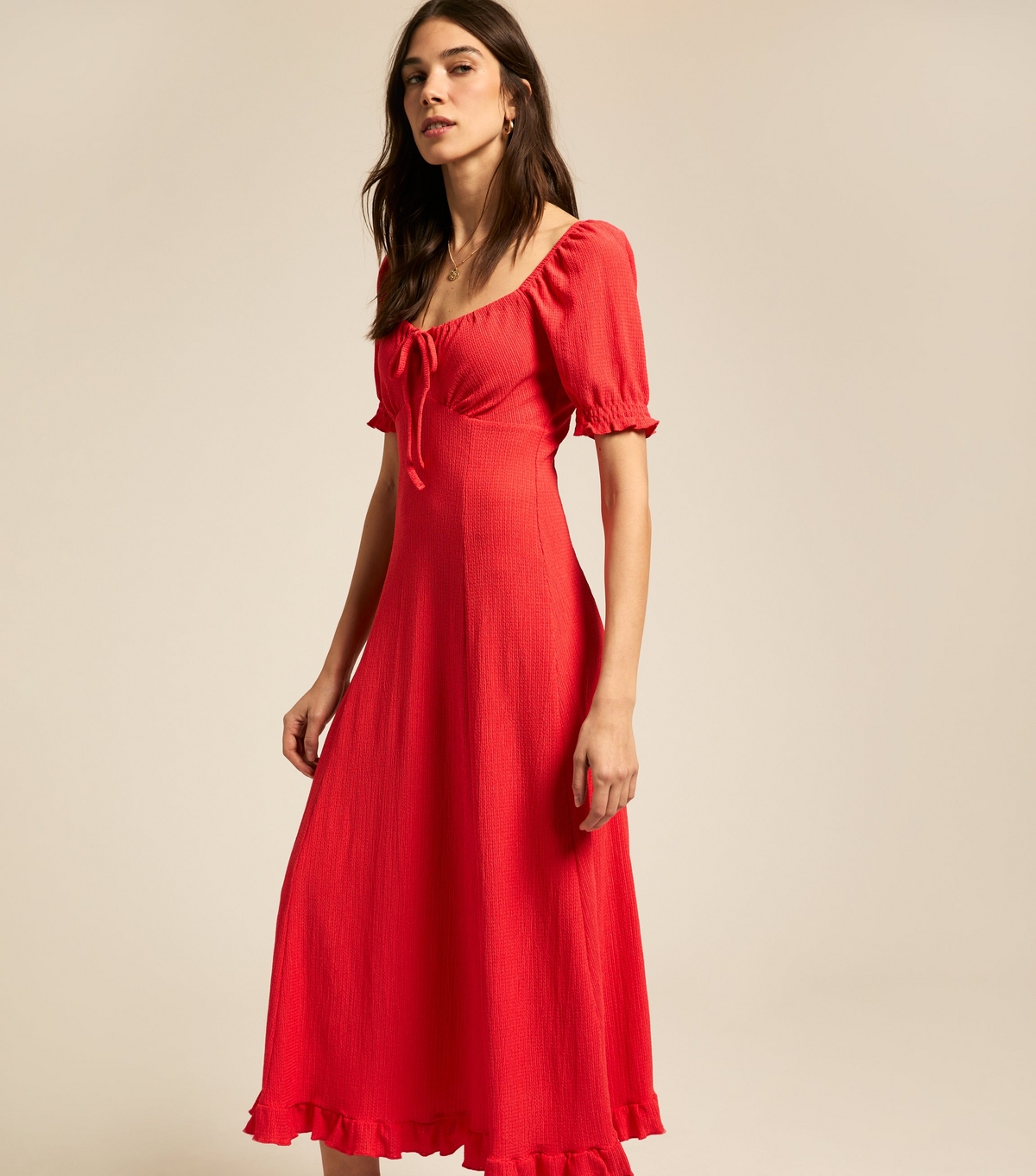Women's Red Square Neck Crinkled Jersey Midi Dress New Look